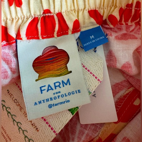 Anthropologie Farm Rio Novelty Tie Shorts Yellow Orange Linen Blend Size Medium - Picture 7 of 10